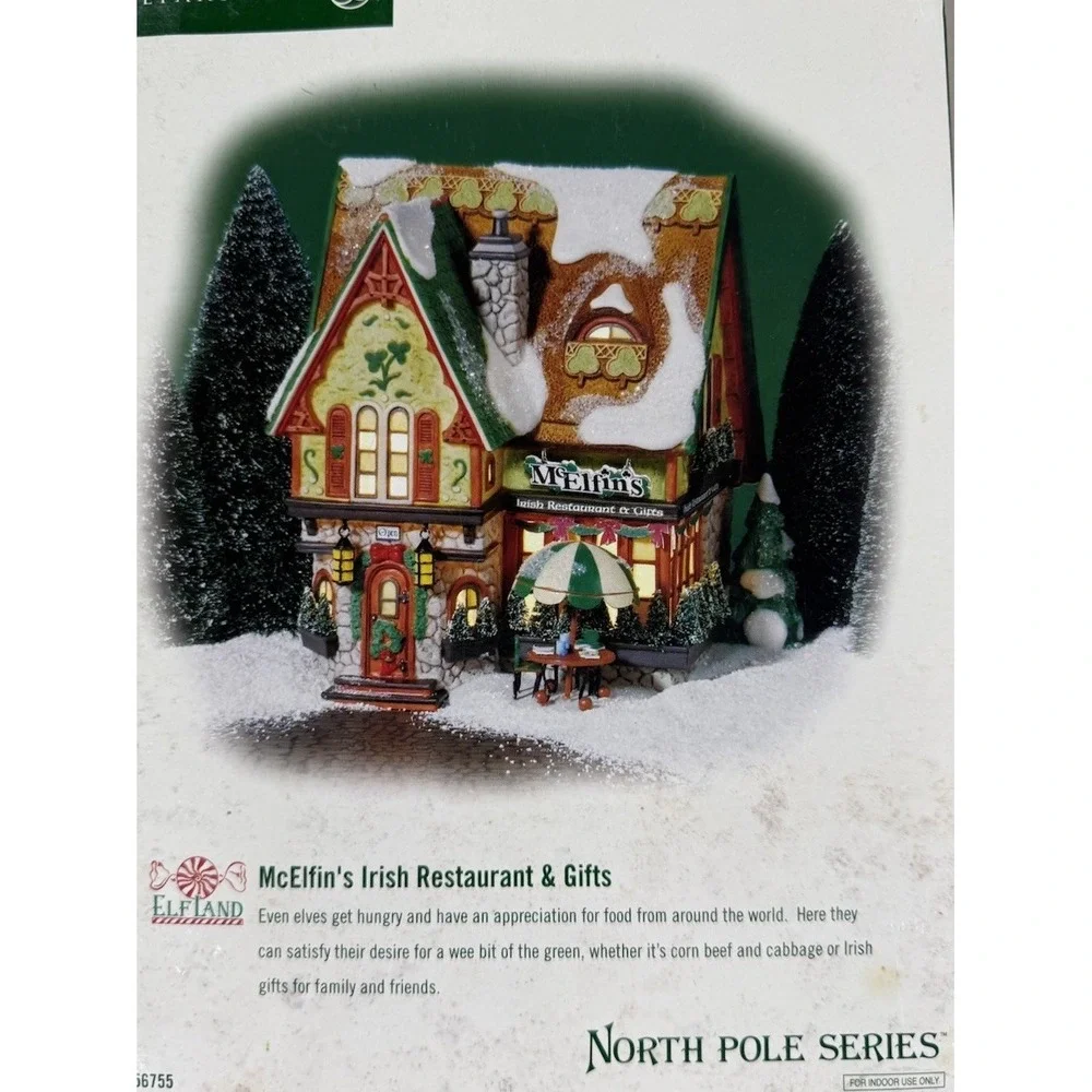 Dept 56 North Pole McElfin's Irish Restaurant & Gifts Christmas Lighted Village
